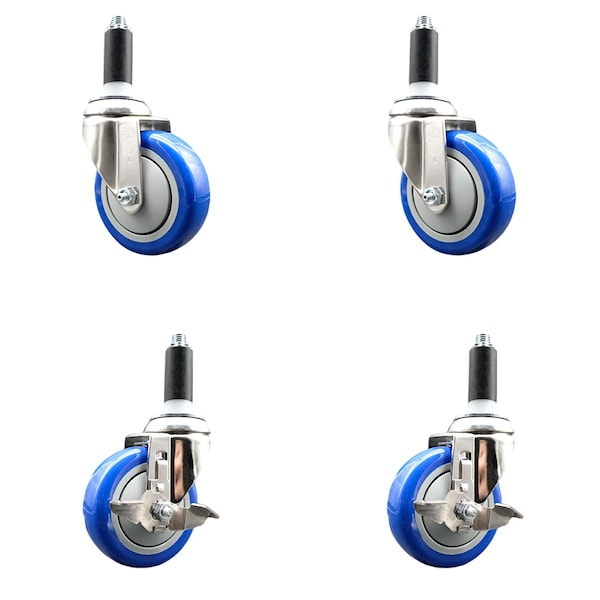 Service Caster 4 Inch 316SS Blue Poly Swivel 1-1/8 Inch Expanding Stem Caster Brake SCC, 2PK SS316EX20S414-PPUB-BLUE-2-TLB-2-118 - main